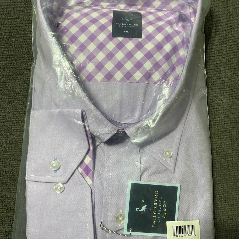 Tailorbyrd Purple Dress Shirt with Gingham Accents size 6X long sleeve